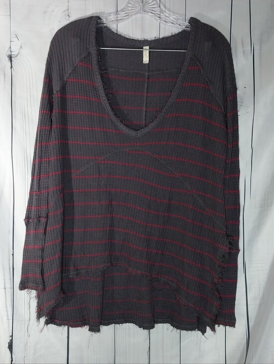 Free People Tops - Free People Distressed V-Neck Waffle Knit Grunge Boho Casual Long Sleeve Top